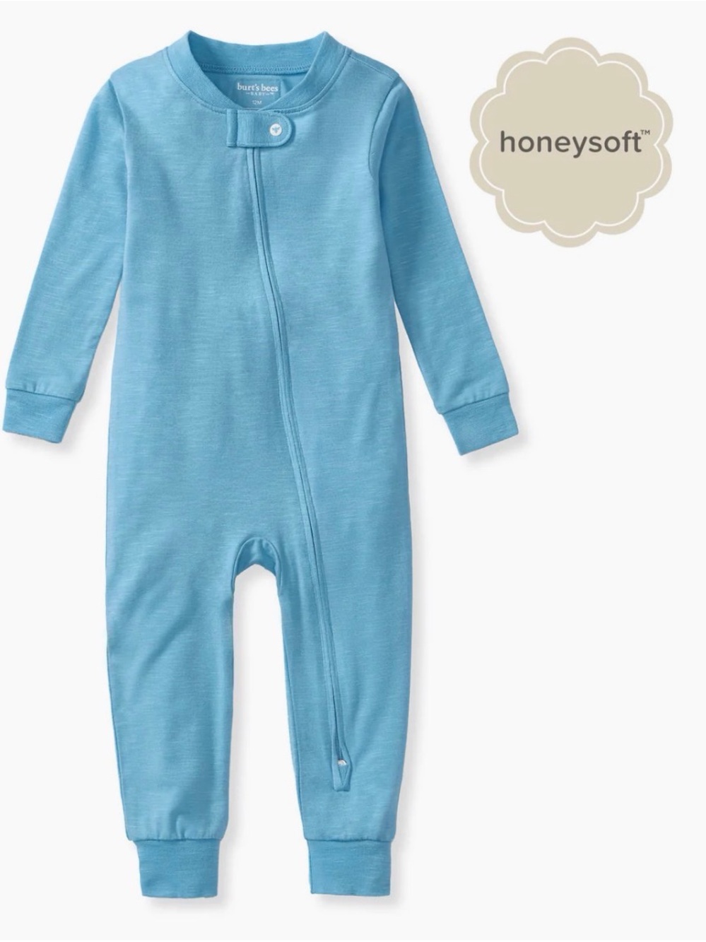 Burt's Bees Baby Honeysoft Light Blue Zip One-Piece
